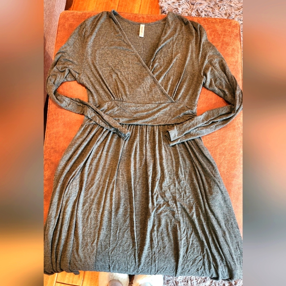Gray Faux Wrap Dress with Pockets!